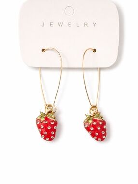 Strawberry Rhinestone Dangle Earrings | Gold Tone Cute Statement